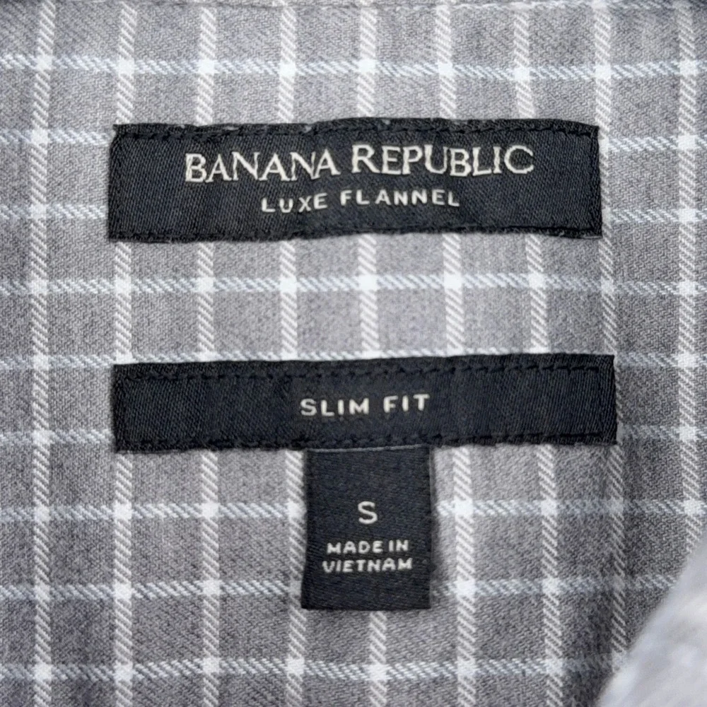 Banana Republic Luxe Flannel Men S Cotton Gray Grid Slim Fit Button Down Shirt